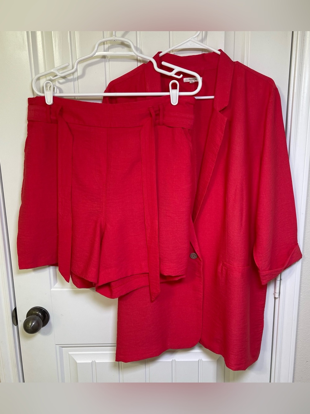 Maurices Watermelon Red Linen Blend 2-Piece Blazer & Paperbag Short Set XXL/XL